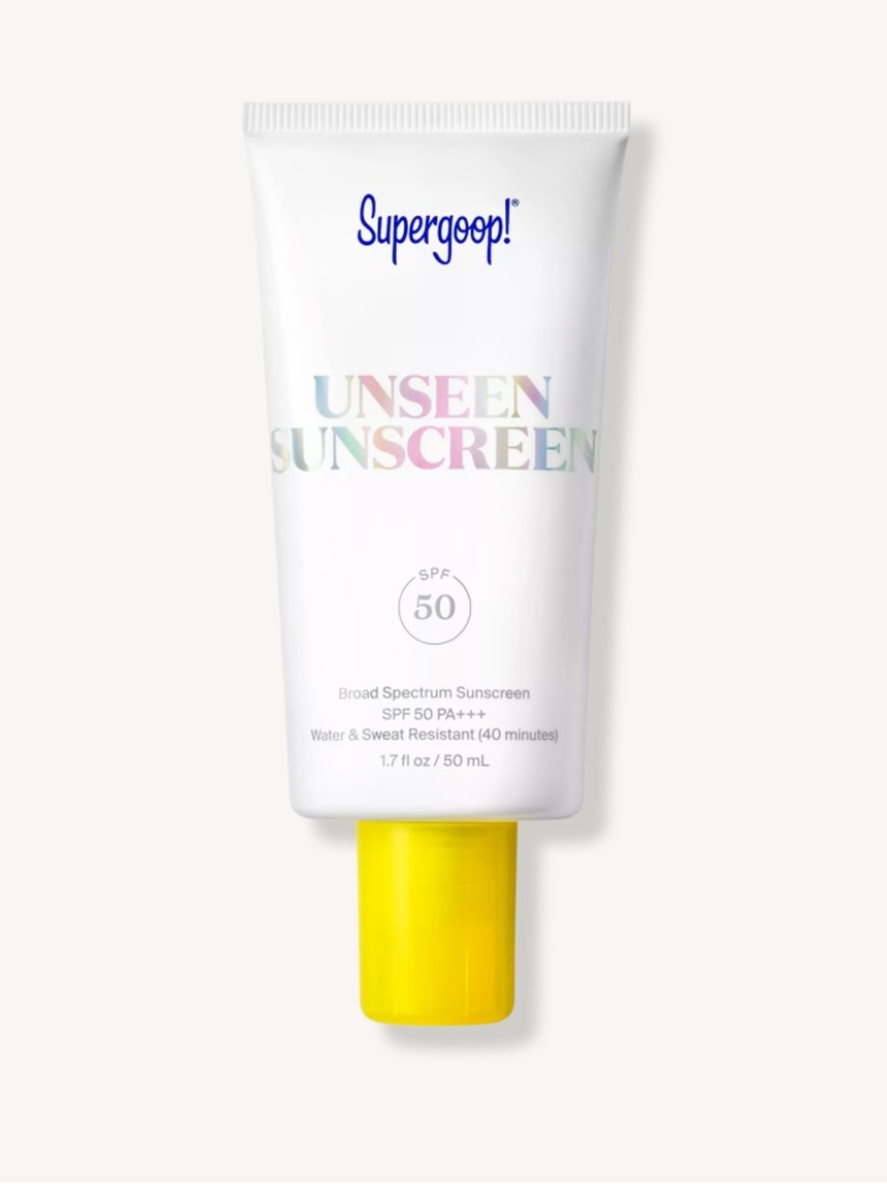 Supergoop! White Tube with Yellow Cap Unseen Sunscreen SPF 50 NWOT